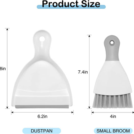 Compact Broom and Dustpan Set with Mini Hand Brush - Portable Cleaning Kit for Home Office Desks Keyboards Sofas Kitchens Pets and More.