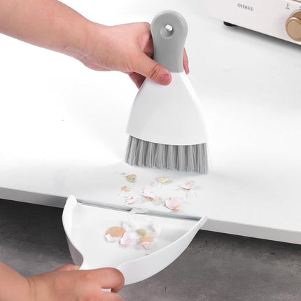 Compact Broom and Dustpan Set with Mini Hand Brush - Portable Cleaning Kit for Home Office Desks Keyboards Sofas Kitchens Pets and More.