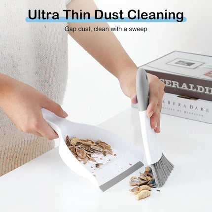 Compact Broom and Dustpan Set with Mini Hand Brush - Portable Cleaning Kit for Home Office Desks Keyboards Sofas Kitchens Pets and More.
