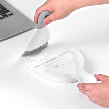 Compact Broom and Dustpan Set with Mini Hand Brush - Portable Cleaning Kit for Home Office Desks Keyboards Sofas Kitchens Pets and More.