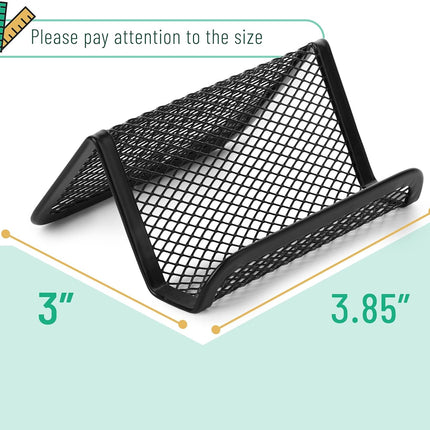 4 Pack Black Metal Business Card Holder - Office Desk Card Holder - Professional Business Card Case.