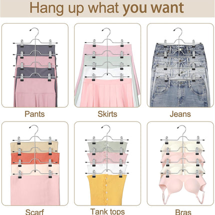 2 Pack Black Pants Hangers with Adjustable Clips Non-Slip Space Saving for Jeans Shorts Skirts Dresses Hand Towels in Laundry Room.