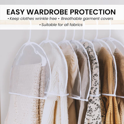 12 Pack Transparent Dustproof Garment Bags 60x30cm Wardrobe Organizer Storage Covers.