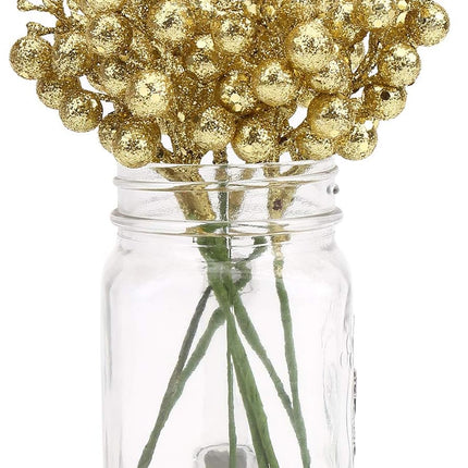 20 Gold Glitter Berry Ornaments Christmas Tree Decorations Artificial Xmas Tree Filler DIY Wreath Festive Home Decor.