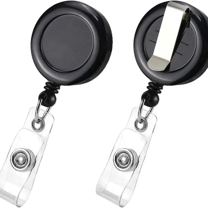 2 Pack Black Retractable ID Badge Holders with Belt Clip for Teachers Students Office Staff.