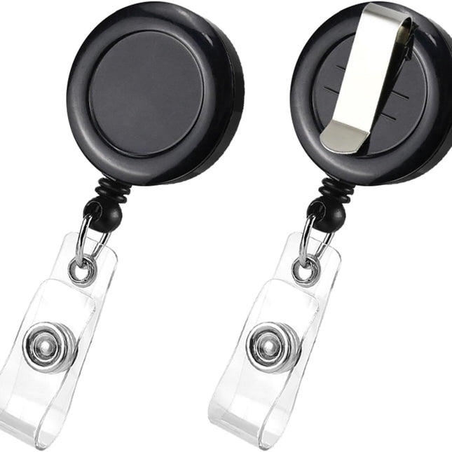 2 Pack Black Retractable ID Badge Holders with Belt Clip for Teachers Students Office Staff.