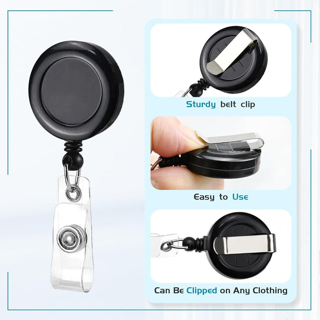 2 Pack Black Retractable ID Badge Holders with Belt Clip for Teachers Students Office Staff.