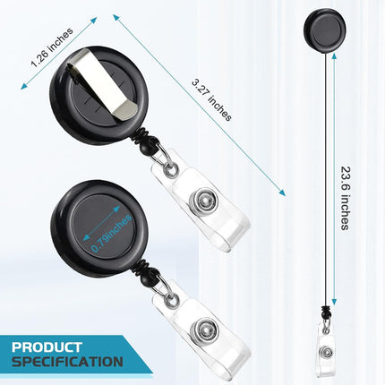 2 Pack Black Retractable ID Badge Holders with Belt Clip for Teachers Students Office Staff.