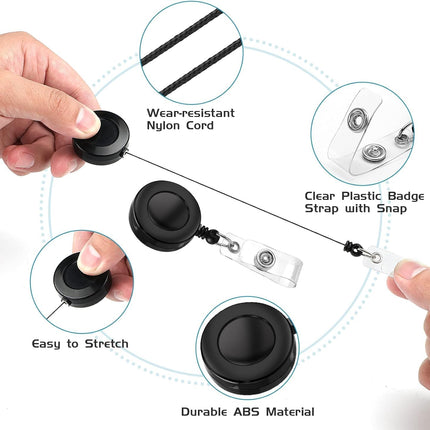 2 Pack Black Retractable ID Badge Holders with Belt Clip for Teachers Students Office Staff.