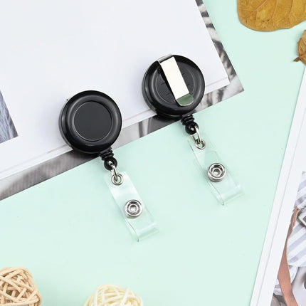 2 Pack Black Retractable ID Badge Holders with Belt Clip for Teachers Students Office Staff.
