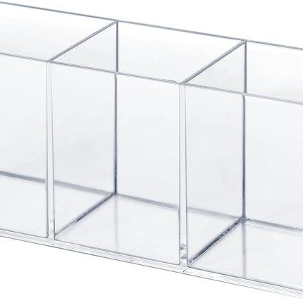 Transparent Pen Holder Desk Organizer - Pencil Marker Paperclip Storage Container - Plastic Stationery Organiser for Office Bedroom Bathroom.