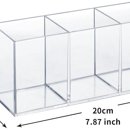 Transparent Pen Holder Desk Organizer - Pencil Marker Paperclip Storage Container - Plastic Stationery Organiser for Office Bedroom Bathroom.