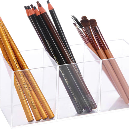Transparent Pen Holder Desk Organizer - Pencil Marker Paperclip Storage Container - Plastic Stationery Organiser for Office Bedroom Bathroom.