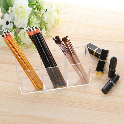 Transparent Pen Holder Desk Organizer - Pencil Marker Paperclip Storage Container - Plastic Stationery Organiser for Office Bedroom Bathroom.