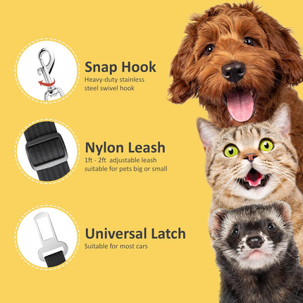 Adjustable Nylon Pet Car Harness with Extension Strap and Clip - Universal Fit for Dogs Cats and Ferrets - Travel Safety Belt for All Car Models.