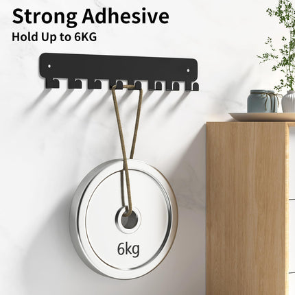 8 Hook Metal Key Rack Black Self-Adhesive or Screw Mount for Kitchen Office Hallway.