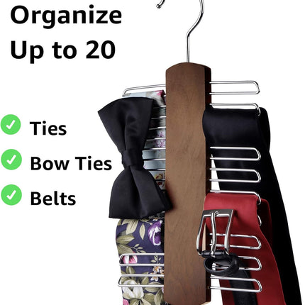 Wooden Belt and Scarf Hanger - Keep Wardrobe Organized & Tidy - Anti-Slip & Scratch-Resistant Storage - 1 Piece.