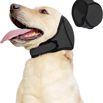 Dog Ear Covers Grey L-Shaped Soundproof No Cap Elastic Waterproof for Hematomas Bathing Drying Swimming Grooming Head Coverage.