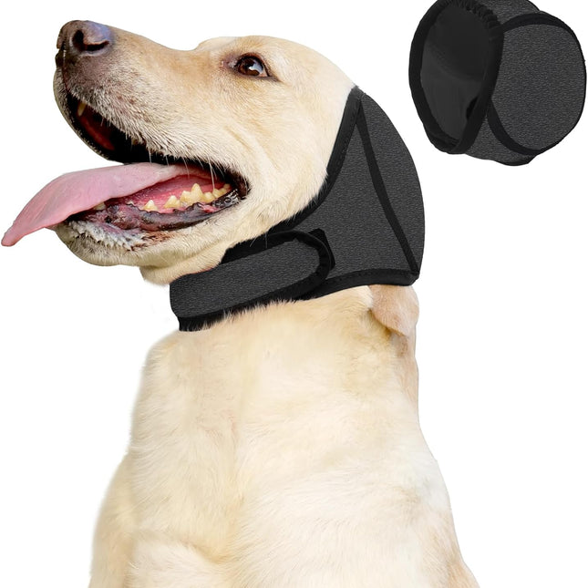 Dog Ear Covers Grey L-Shaped Soundproof No Cap Elastic Waterproof for Hematomas Bathing Drying Swimming Grooming Head Coverage.