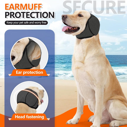 Dog Ear Covers Grey L-Shaped Soundproof No Cap Elastic Waterproof for Hematomas Bathing Drying Swimming Grooming Head Coverage.