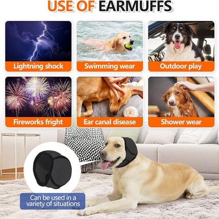 Dog Ear Covers Grey L-Shaped Soundproof No Cap Elastic Waterproof for Hematomas Bathing Drying Swimming Grooming Head Coverage.