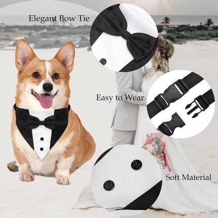 Formal Dog Smoking Set Collar Neckband Adjustable 12.5-21 Inch Black Formal Dog Dress for Wedding Engagement Birthday Fits Small Medium Large Dogs and Other Pets.