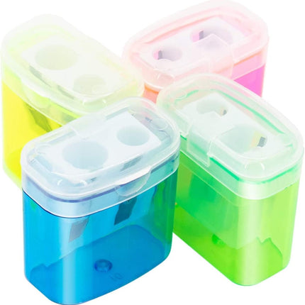 24 Pack Kids Pencil Sharpeners Small Handheld Dual Hole with Lid for Children Students.