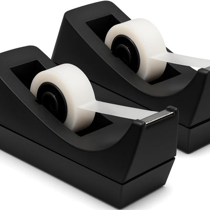 2 Pack Black Tape Dispenser Heavy Duty Desktop Holder with Anti-Slip Base for Office Home School Gift Wrapping (Tape Not Included).