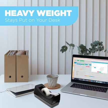 2 Pack Black Tape Dispenser Heavy Duty Desktop Holder with Anti-Slip Base for Office Home School Gift Wrapping (Tape Not Included).