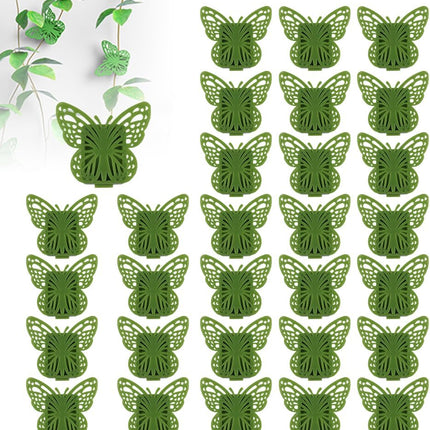 30 Green Butterfly Leaf Plant Clips Invisible Wall Plant Support Hooks Vinyl Cross Brackets for Indoor Outdoor Climbing Plants.