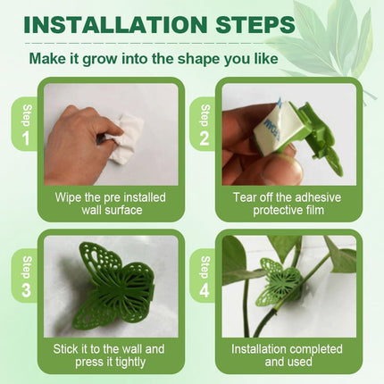 30 Green Butterfly Leaf Plant Clips Invisible Wall Plant Support Hooks Vinyl Cross Brackets for Indoor Outdoor Climbing Plants.