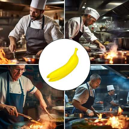 Yellow Banana Shaped Silicone Oven Mitts 1 Piece Heat Resistant Up to 240°C Scratch Resistant Suitable for Cast Iron Cookware Pans Dishwasher Safe.