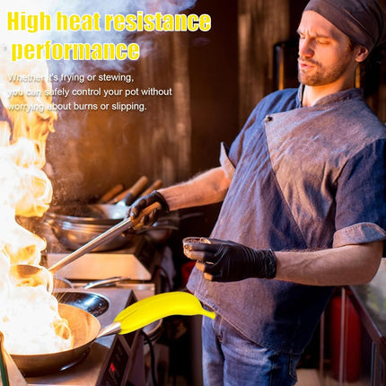 Yellow Banana Shaped Silicone Oven Mitts 1 Piece Heat Resistant Up to 240°C Scratch Resistant Suitable for Cast Iron Cookware Pans Dishwasher Safe.