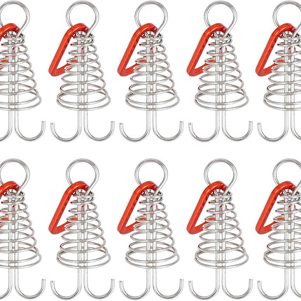 10 Pack Tent Pegs Aluminium Alloy Visgraat Shaped Windproof Octopus Tenthorns with Spring Clips Portable Rope Anchors for Camping Tents.