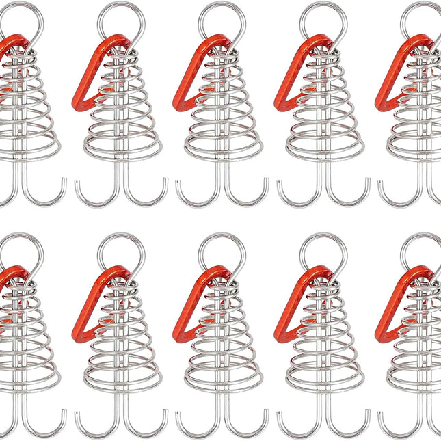 10 Pack Tent Pegs Aluminium Alloy Visgraat Shaped Windproof Octopus Tenthorns with Spring Clips Portable Rope Anchors for Camping Tents.