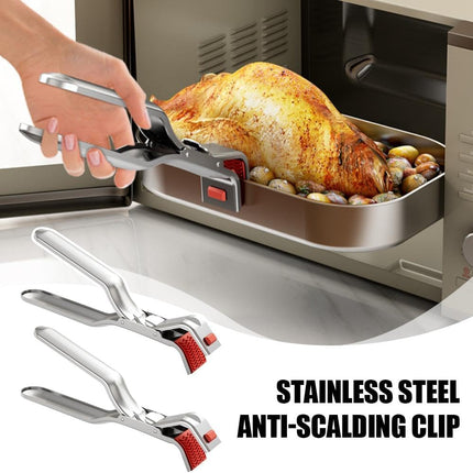Stainless Steel Heat Resistant Anti-Scald Kitchen Tongs - Oven Stew Pot Scale Tongs - Multifunctional Silver 1pc.