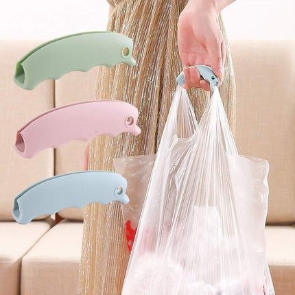 3-Piece Shopping Bag Handles Set - Blue Green Pink - Soft Padded Silicone Grips with Keyhole - Anti-Slip Comfortable Kitchen Gadget for Easy Shopping.