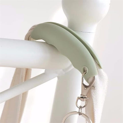 3-Piece Shopping Bag Handles Set - Blue Green Pink - Soft Padded Silicone Grips with Keyhole - Anti-Slip Comfortable Kitchen Gadget for Easy Shopping.