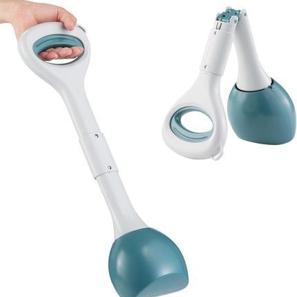 Dog Poop Scooper - 1 Piece - Dark Green - Pet Waste Remover with Secure Closure and Smooth Button - Long Durable Handle - Suitable for Dogs and Cats.