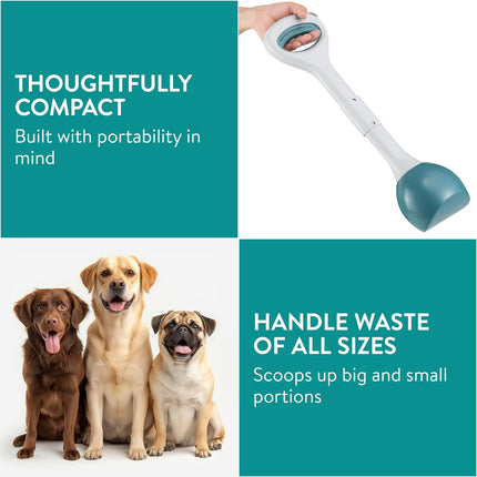 Dog Poop Scooper - 1 Piece - Dark Green - Pet Waste Remover with Secure Closure and Smooth Button - Long Durable Handle - Suitable for Dogs and Cats.