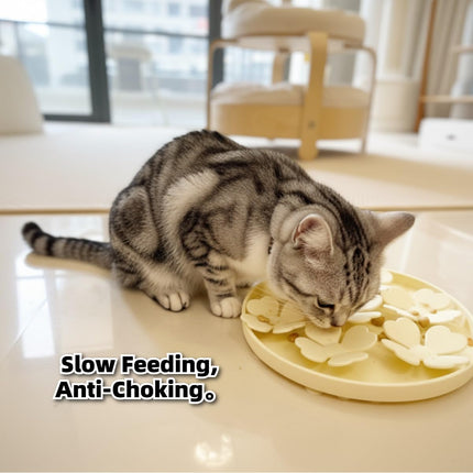 Slow Feeder Bowl for Cats and Dogs Yellow Anti-Choking Educational Pet Toy BPA-Free Silicone Bowl for Fast Eaters.