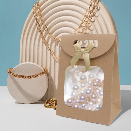 Brown Kraft Paper Gift Bags with Window and Handles 12 Pack Stand Up for Candy Cookies Weddings Parties.