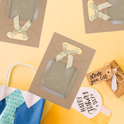 Brown Kraft Paper Gift Bags with Window and Handles 12 Pack Stand Up for Candy Cookies Weddings Parties.