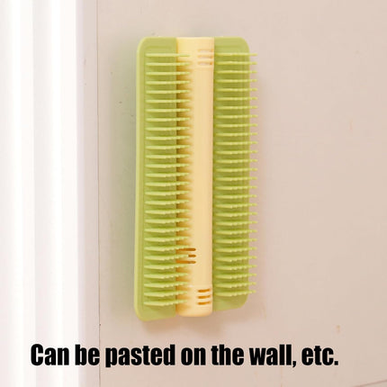 Cat Corner Brush Self-Adhesive - 1 Piece Green - Cat Massage Grooming Tool Wall Mounted Corner Hair Remover for Pet Fur Care.