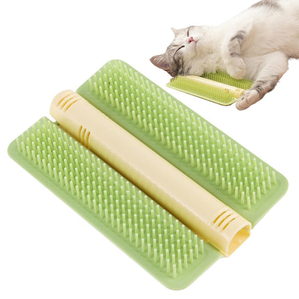 Cat Corner Brush Self-Adhesive - 1 Piece Green - Cat Massage Grooming Tool Wall Mounted Corner Hair Remover for Pet Fur Care.