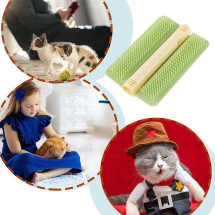 Cat Corner Brush Self-Adhesive - 1 Piece Green - Cat Massage Grooming Tool Wall Mounted Corner Hair Remover for Pet Fur Care.