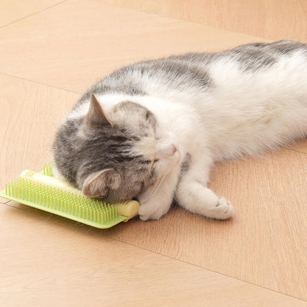 Cat Corner Brush Self-Adhesive - 1 Piece Green - Cat Massage Grooming Tool Wall Mounted Corner Hair Remover for Pet Fur Care.