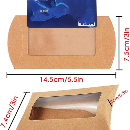 40 Pack Brown Kraft Paper Pillow Boxes with Clear Window for Cookies Candy Chocolate Jewelry Weddings Party Favors Gift Packaging.