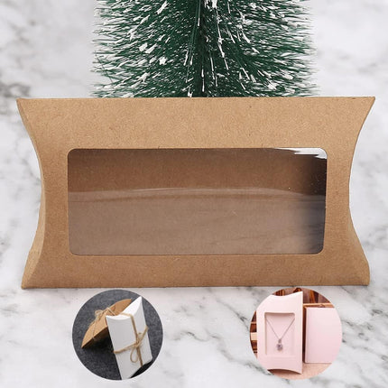 40 Pack Brown Kraft Paper Pillow Boxes with Clear Window for Cookies Candy Chocolate Jewelry Weddings Party Favors Gift Packaging.