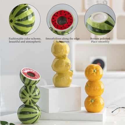 Yellow Ceramic Vase with Lemon Design Mediterranean Style for Home and Kitchen Decor.